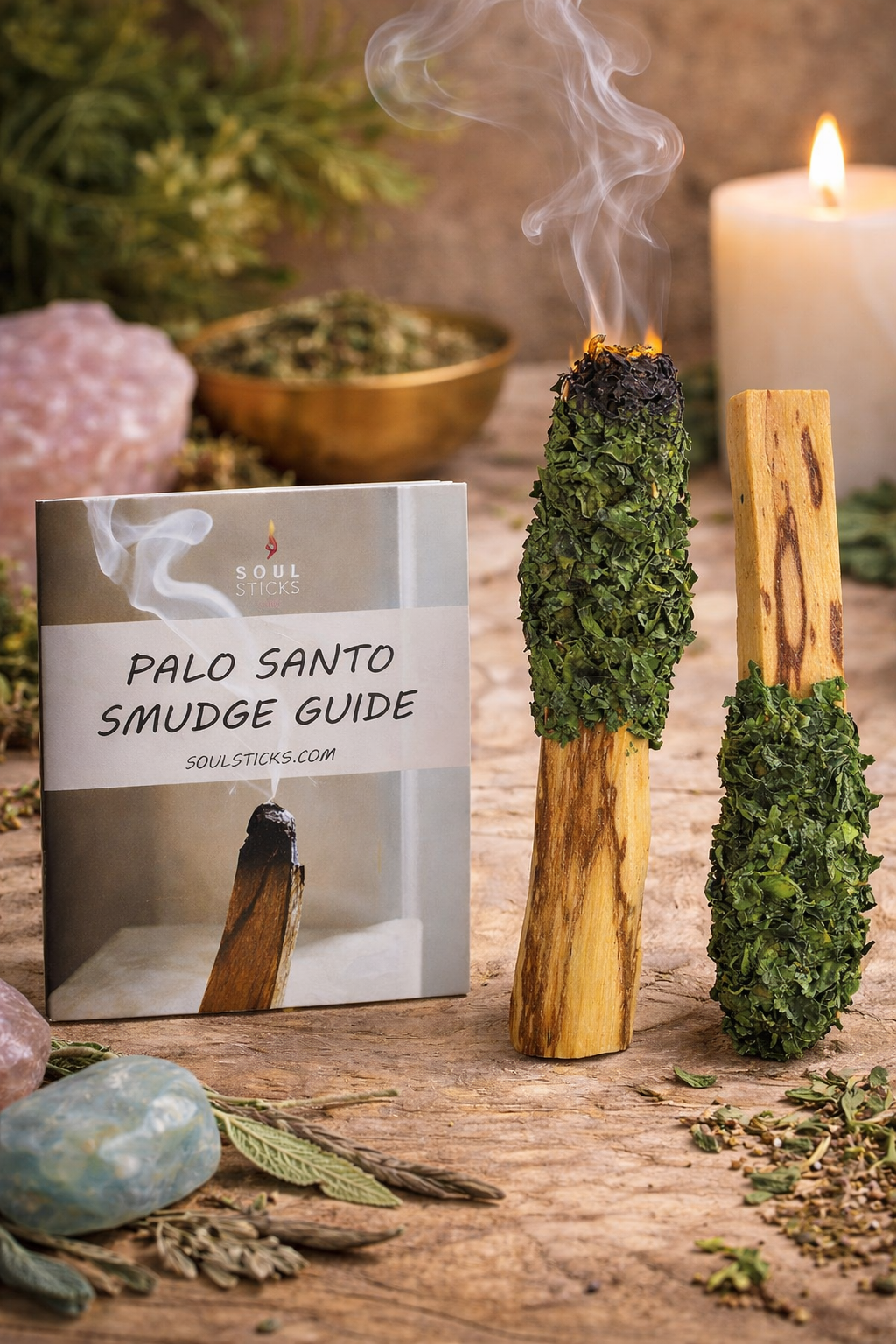Green Serenity Palo Santo Pops Duo with Smudge Guide