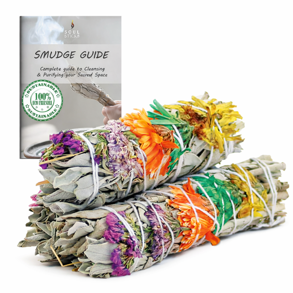 Good Vibes Floral Sage Smudge Sticks with Smudge Guide, 3-Pack