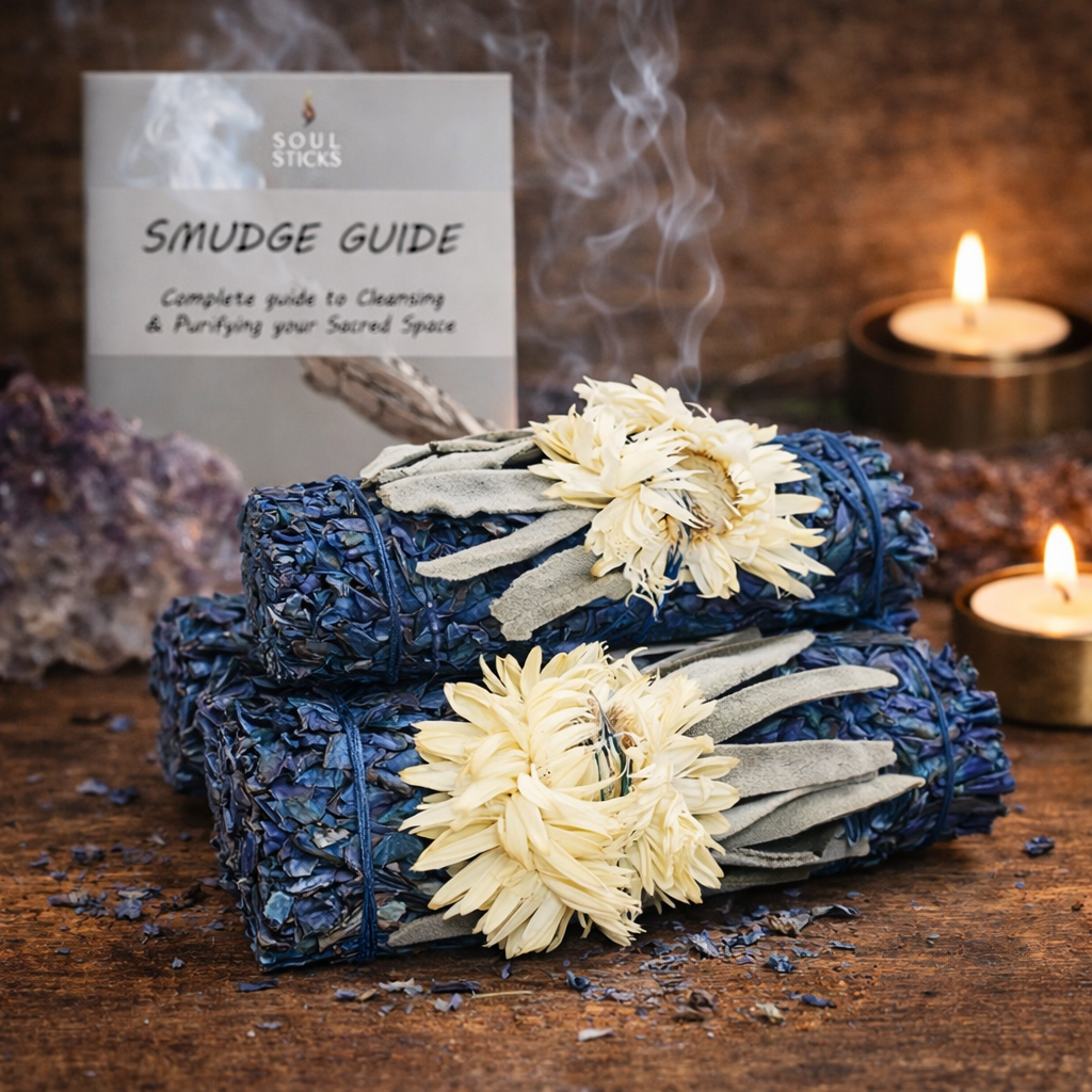 Blue Moon Floral Sage Smudge Sticks with Smudge Guide, 3-Pack