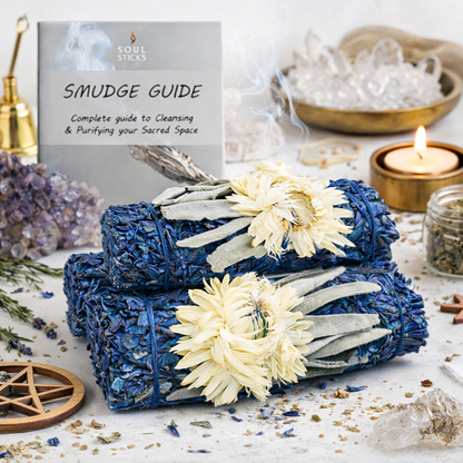 Blue Moon Floral Sage Smudge Sticks with Smudge Guide, 3-Pack