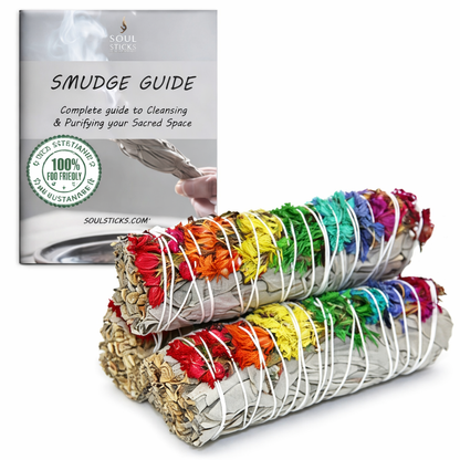 Flowery Rhymes Floral Sage Smudge Sticks with Smudge Guide, 3-Pack
