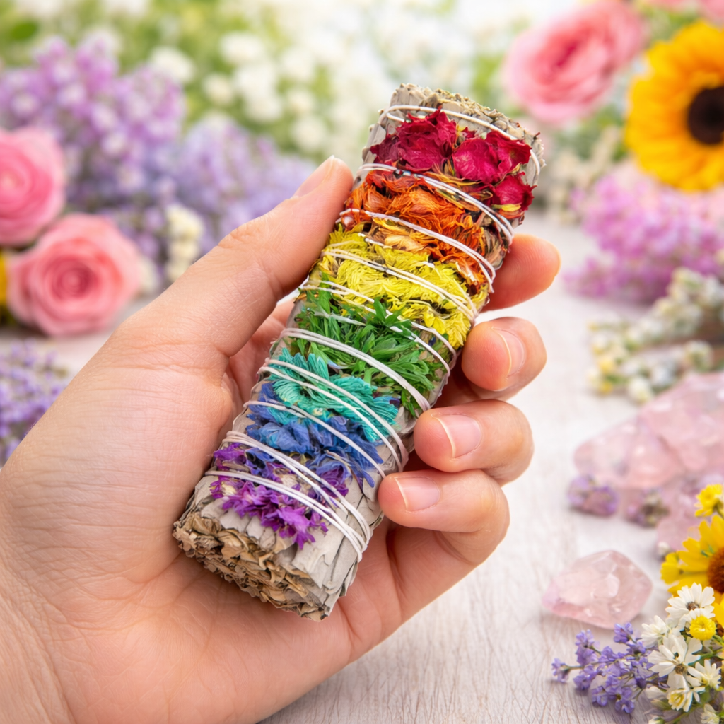 Flowery Rhymes Floral Sage Smudge Sticks with Smudge Guide, 3-Pack