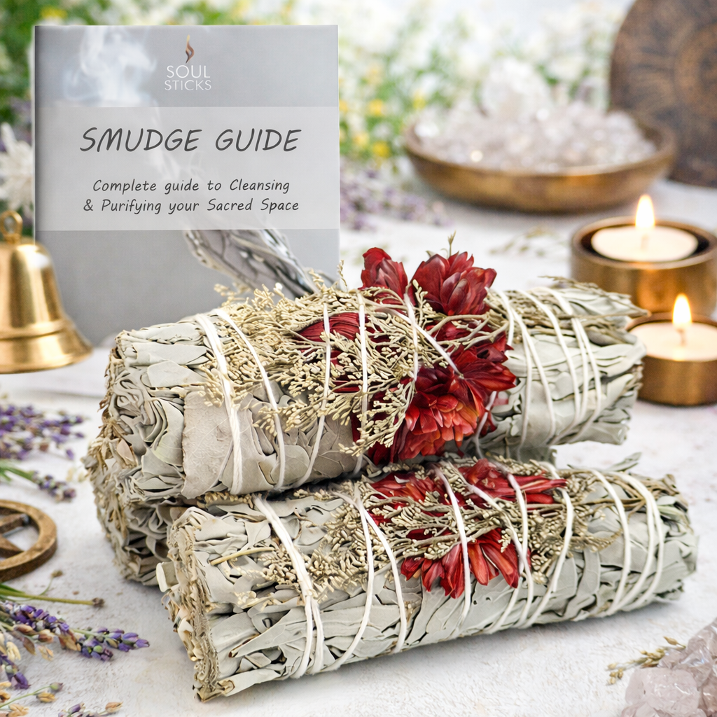 Passion Floral Sage Smudge Sticks with Smudge Guide, 3-Pack