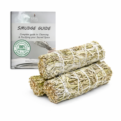 Green Sage Smudge Sticks with Smudge Guide, 3-Pack