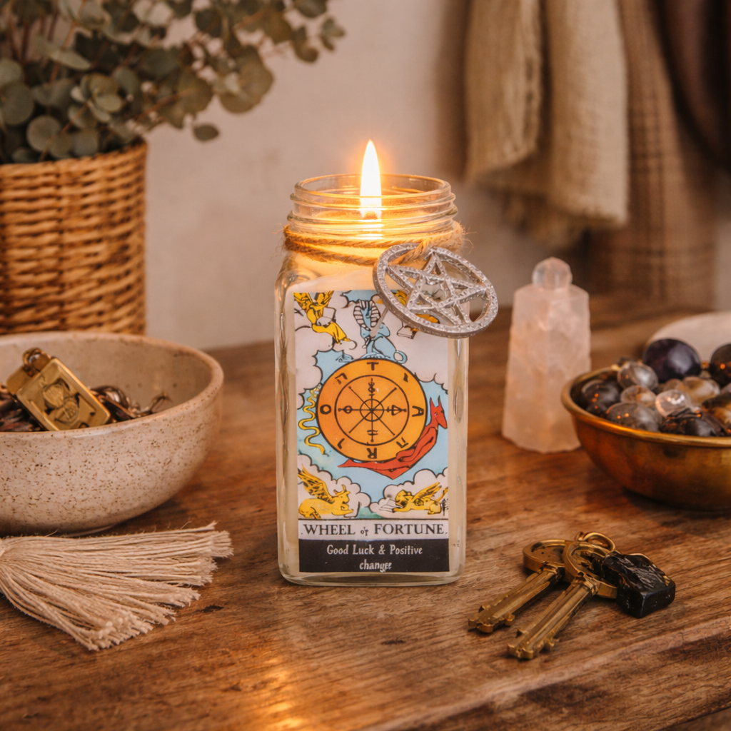 Wheel of Fortune Tarot Card Smudge Candle (6 OZ)