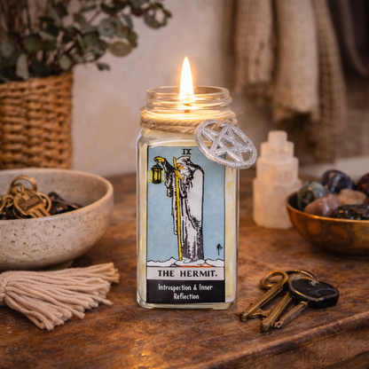 The Hermit Tarot Card Smudge Candle, 6 oz