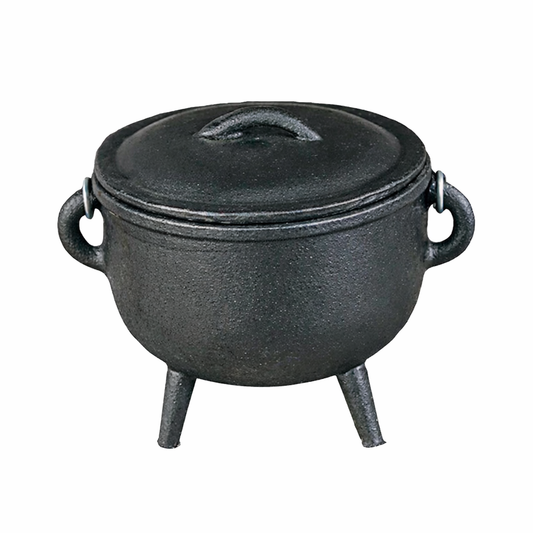 Cast Iron Cauldron with Lid & Carry Handle for Rituals shown with lid and carry handle