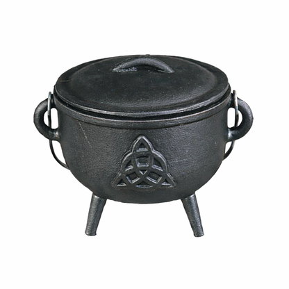 Top view of the cast iron cauldron with lid & carry handle for rituals with lid