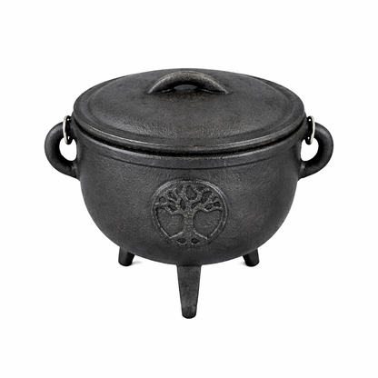 Cast Iron Cauldron with Lid & Carry Handle for Rituals styled in a ritual setting