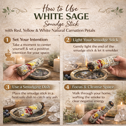 Harmony Floral Sage Smudge Sticks with Smudge Guide, 3-Pack