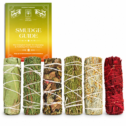 Sage & Herbal Smudge Bundle – 6 Botanical Cleansing Sticks + Smudge Guide