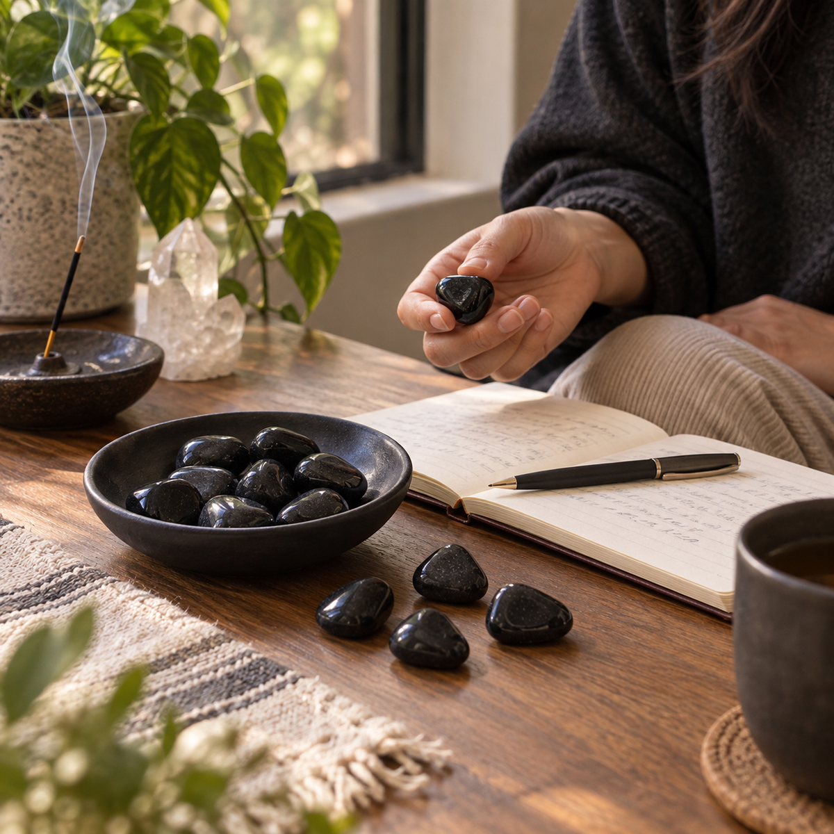 Black Obsidian Tumbled Crystal Stones for Protection Grounding Strength and Energy Cleansing