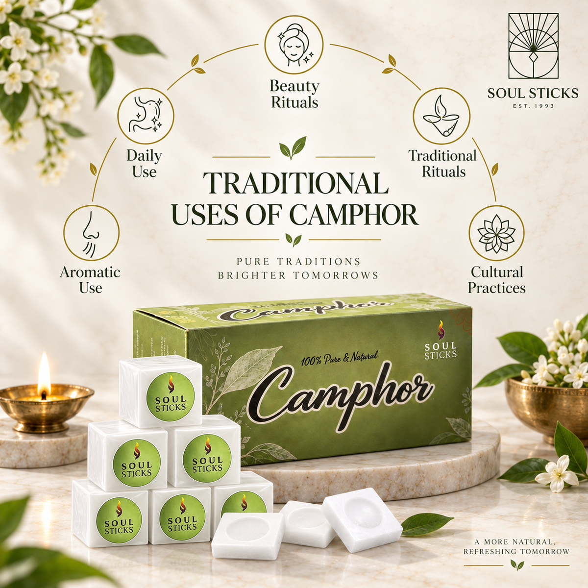 Natural Camphor Tablets (Kapur) – Camphor Blocks for Puja, Aarti, Cleansing & Ritual Use