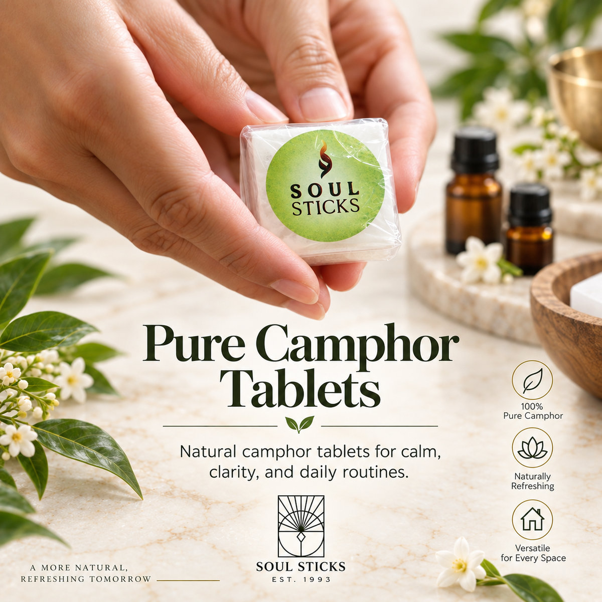 Natural Camphor Tablets (Kapur) – Camphor Blocks for Puja, Aarti, Cleansing & Ritual Use