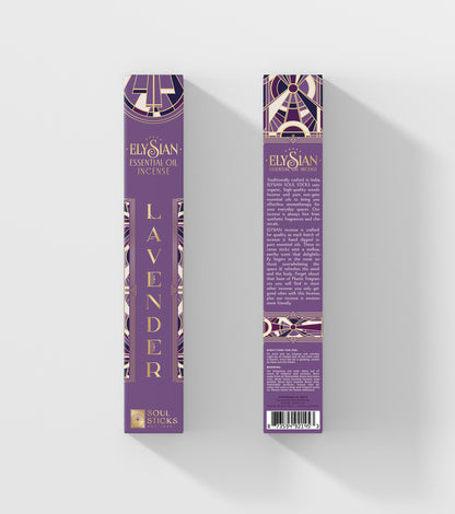 Boxed Lavender essential oil incense sticks on a plain background