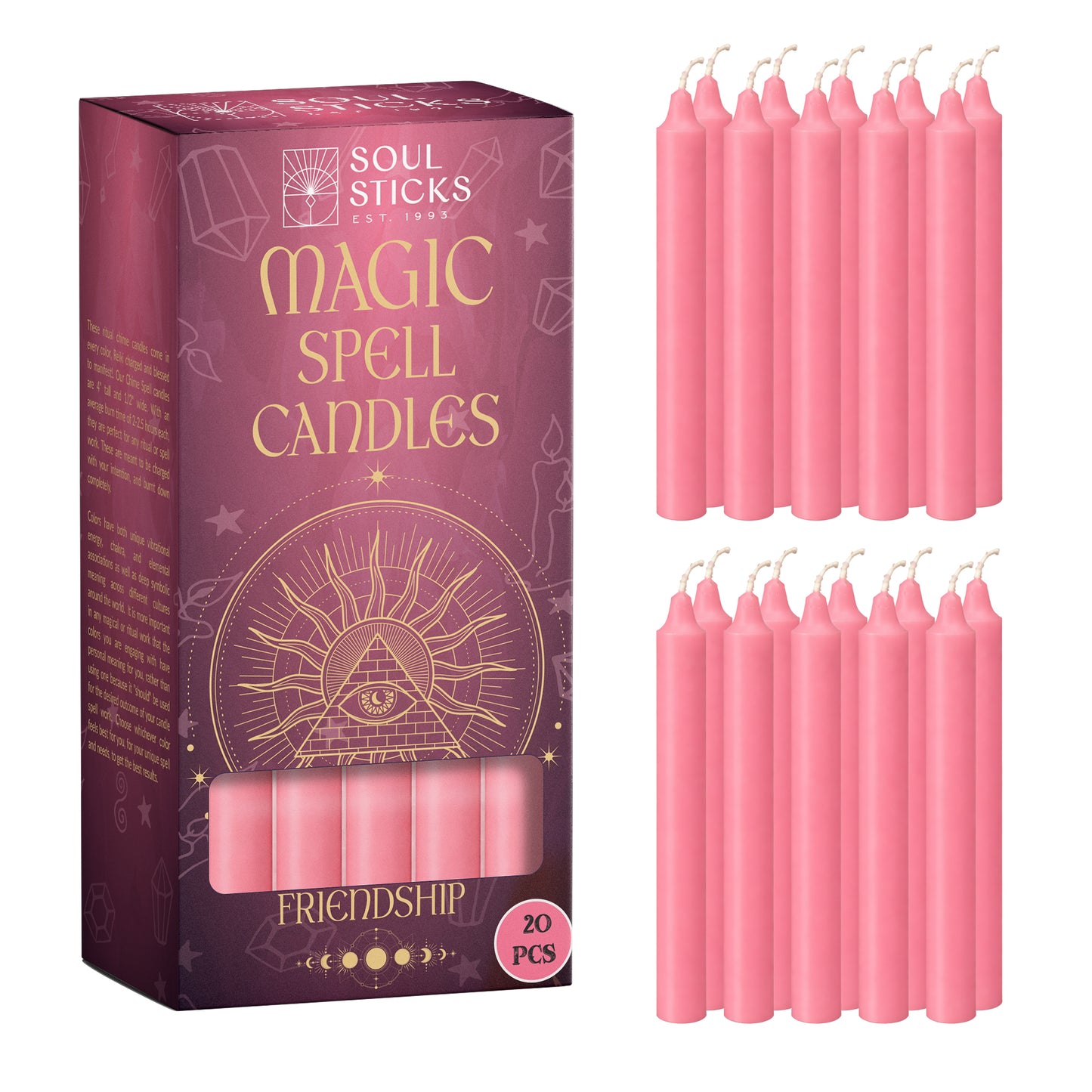 SOUL STICKS 4" Premium Magic Spell Chime Taper Candles Bulk 20 Pack for Rituals, Ceremonies, Meditation, Altar and Spells