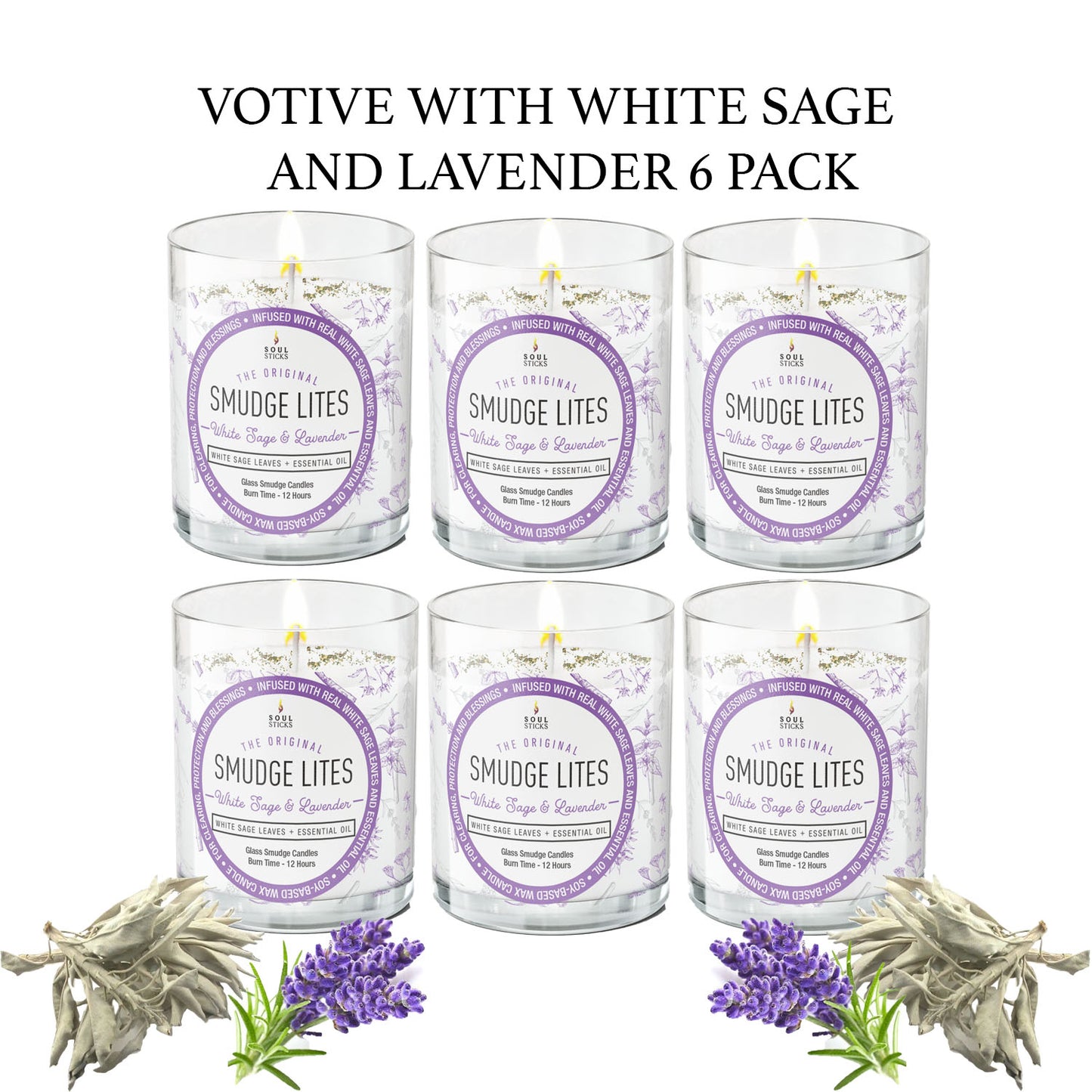 6 Pack Votive White Sage Smudge Candle for Cleansing Meditation Aromatherapy