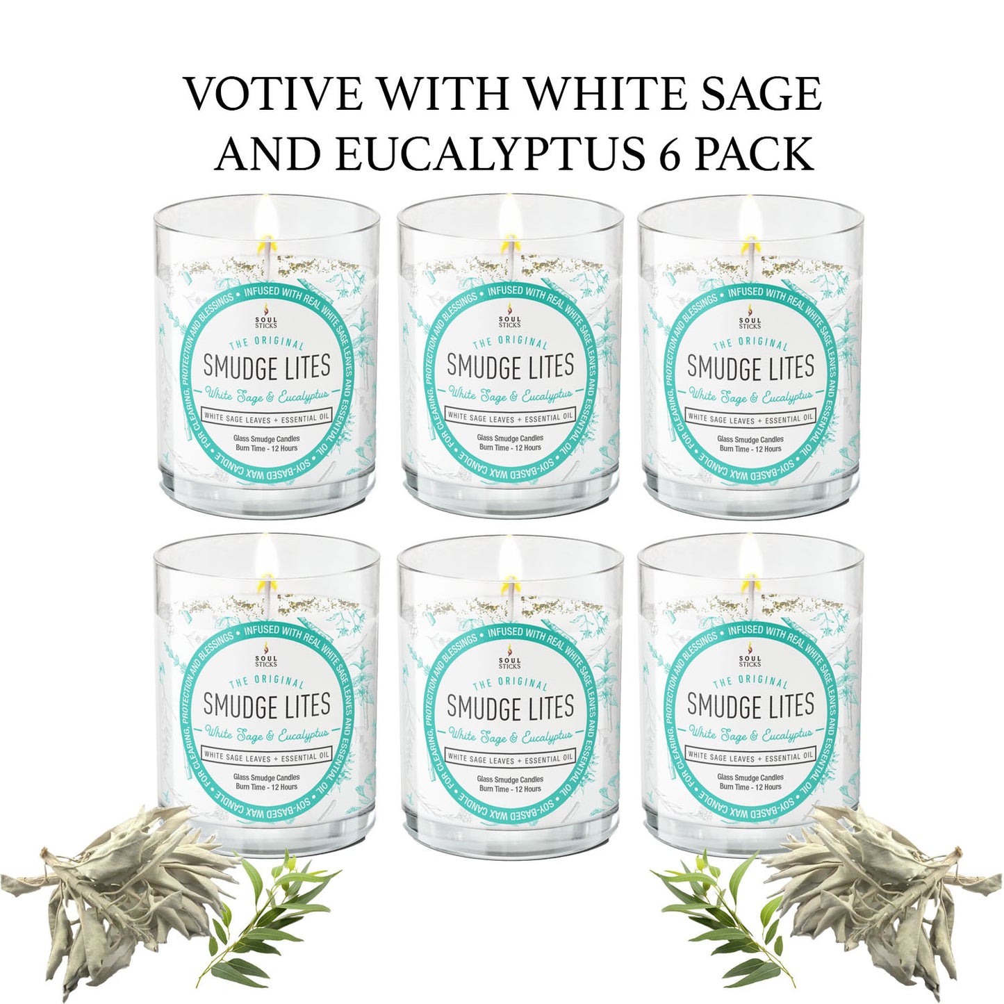6 Pack Votive White Sage Smudge Candle for Cleansing Meditation Aromatherapy