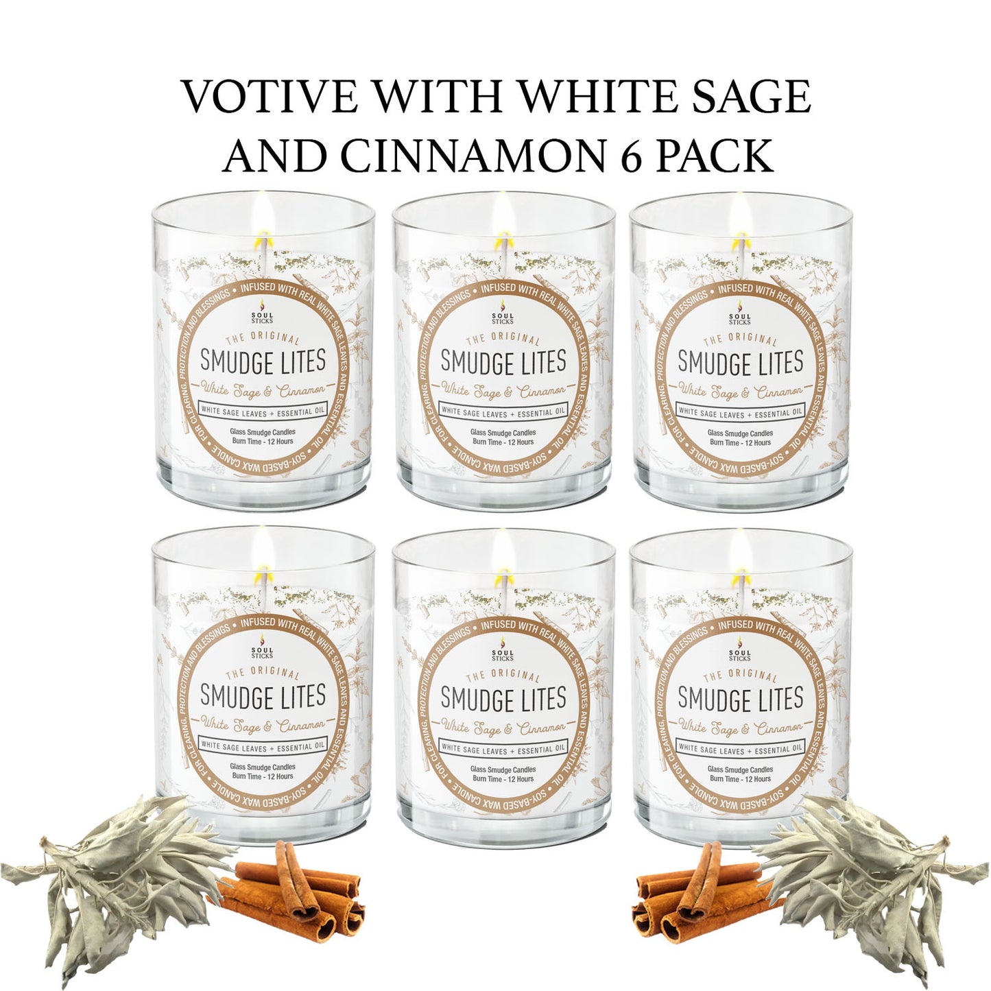 6 Pack Votive White Sage Smudge Candle for Cleansing Meditation Aromatherapy