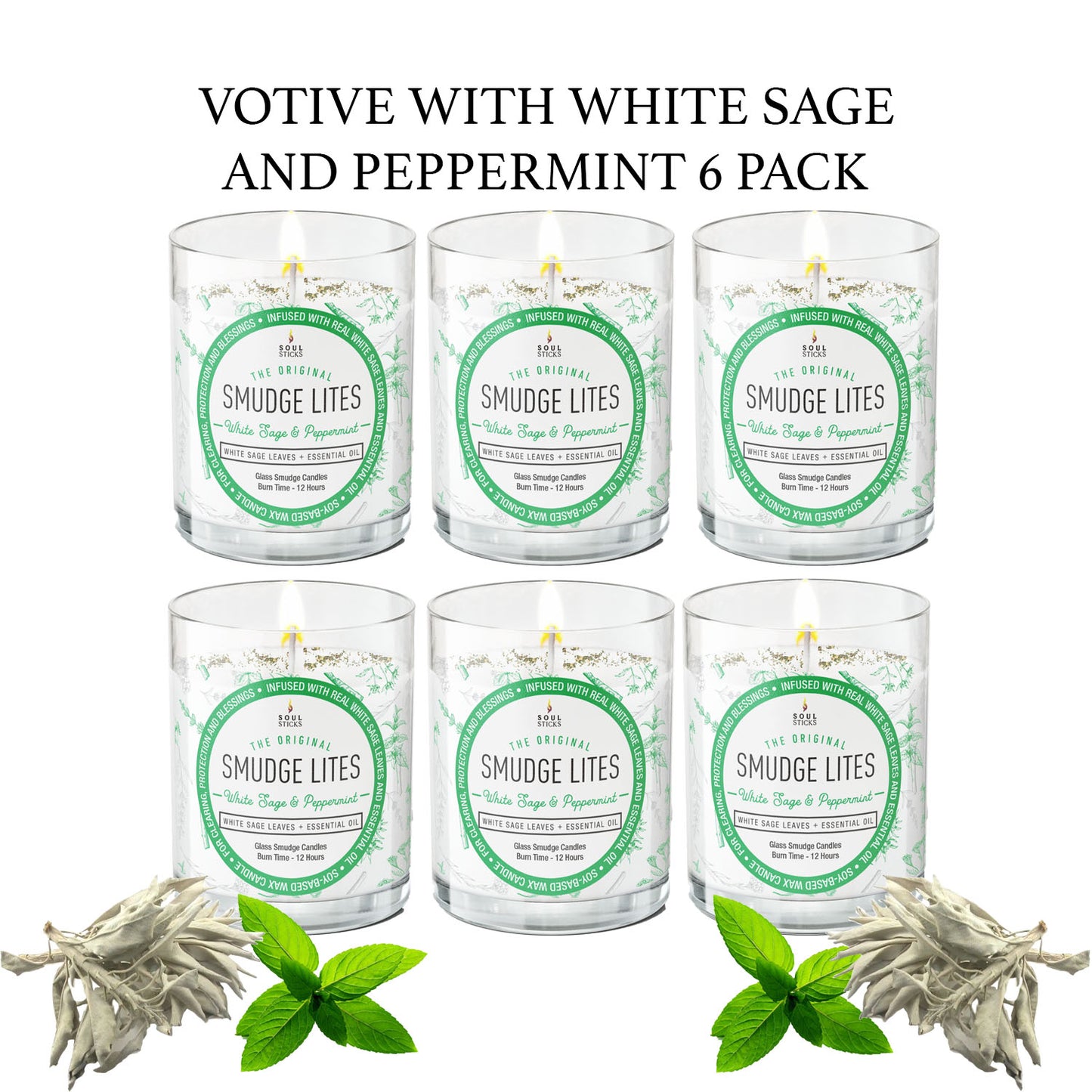 6 Pack Votive White Sage Smudge Candle for Cleansing Meditation Aromatherapy