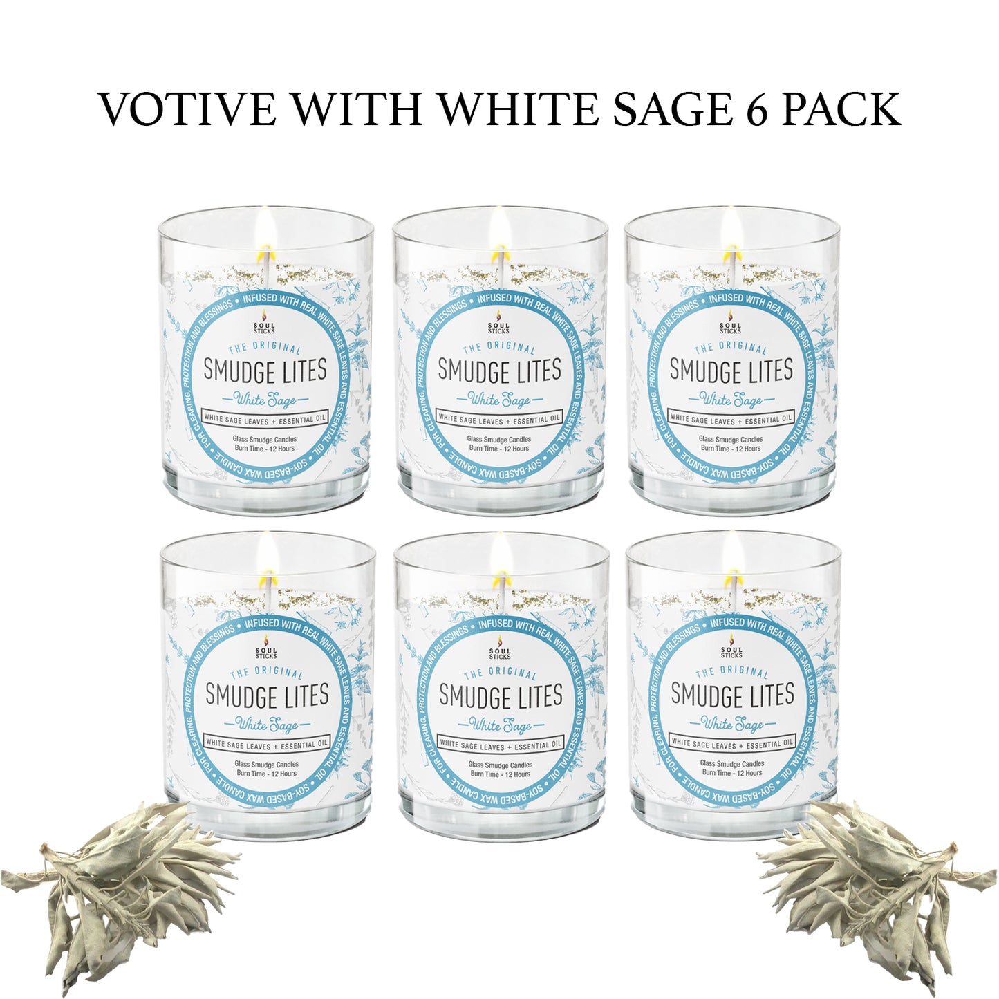6 Pack Votive White Sage Smudge Candle for Cleansing Meditation Aromatherapy
