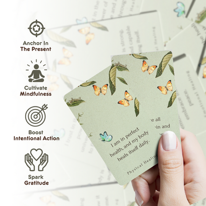 Set of spiritual cards with mystical artwork and messages.
