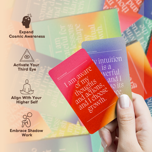 Set of spiritual cards with mystical artwork and messages.
