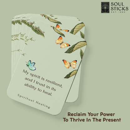 Set of spiritual cards with mystical artwork and messages.