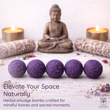 Lavender smudge bombs styled with candles and ritual decor