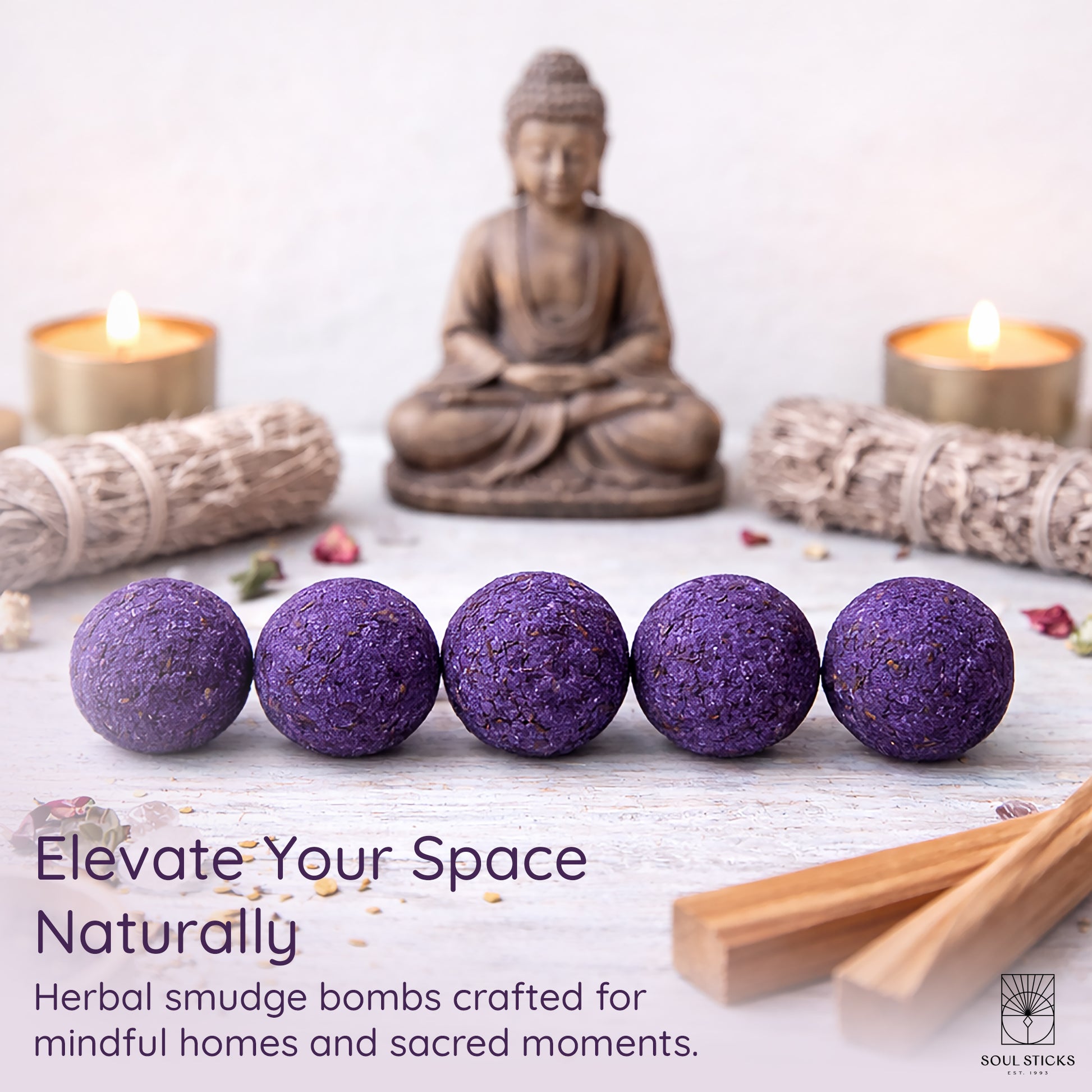 Nag Champa smudge bombs styled with candles and ritual decor