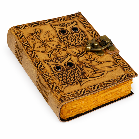 200 Page Leather Embossed Owl with Lock Journal (5 x 7 in.)