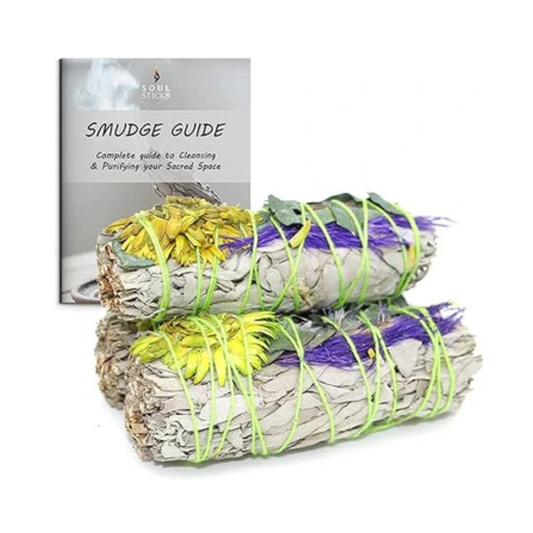 Fairytale Floral Sage Smudge Sticks with Smudge Guide (3 PK)
