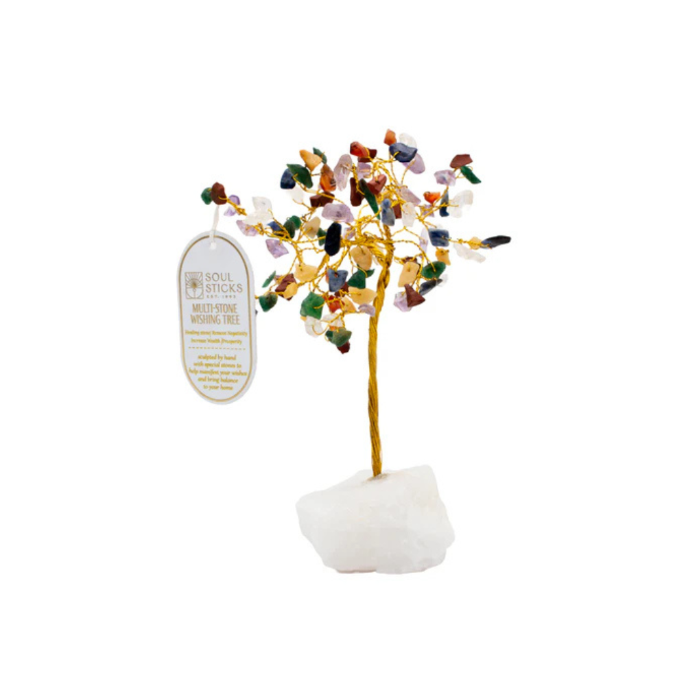 Handmade crystal tree with natural gemstones for energy balance, positivity, and home decoration
