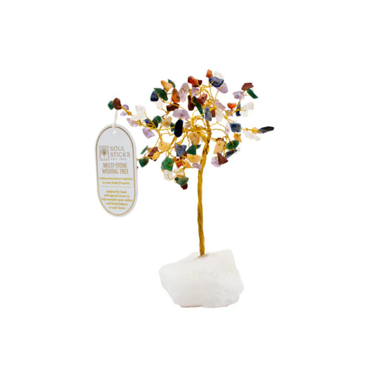 Handmade crystal tree with natural gemstones for energy balance, positivity, and home decoration