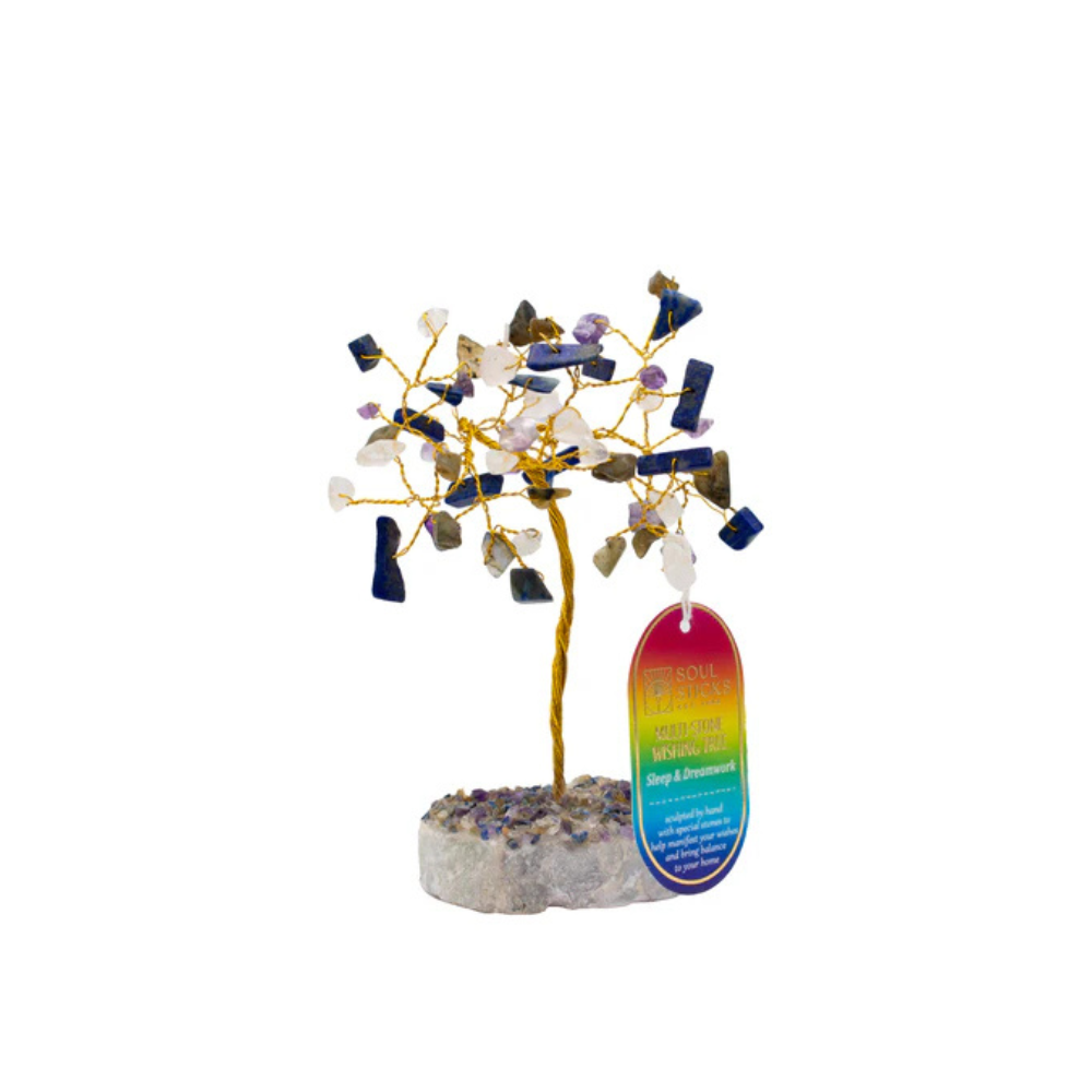 Handmade crystal tree with natural gemstones for energy balance, positivity, and home decoration