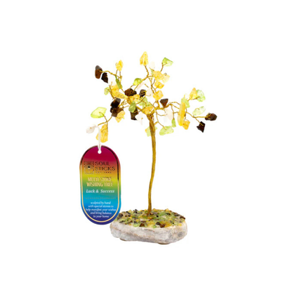 Handmade crystal tree with natural gemstones for energy balance, positivity, and home decoration