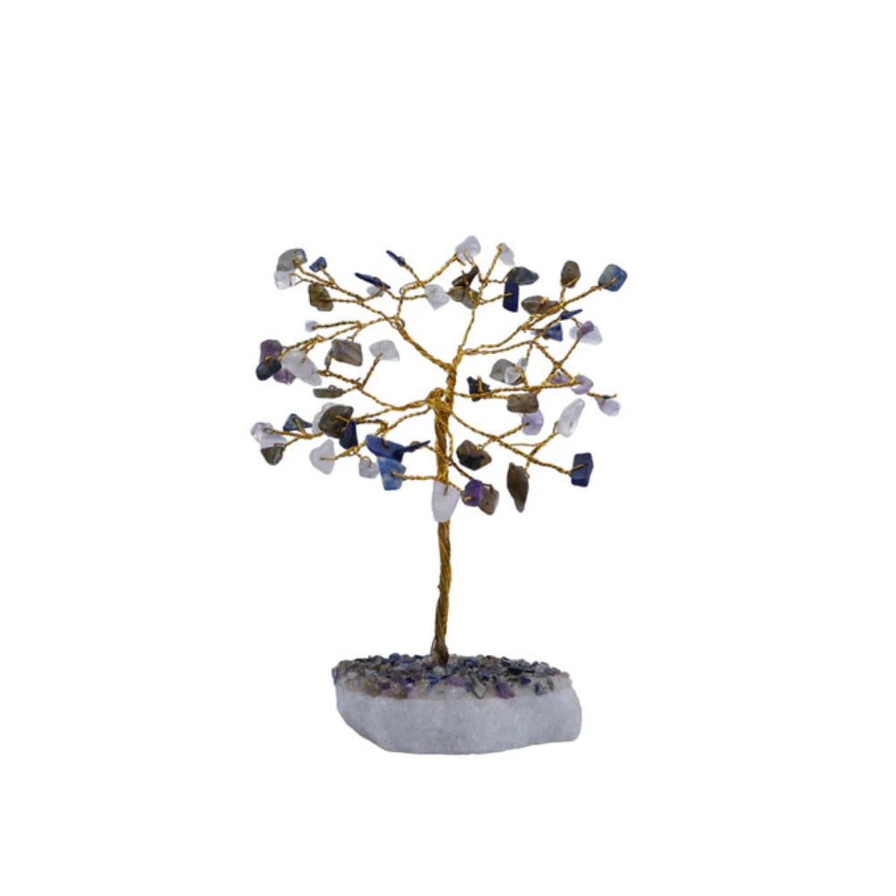 Handmade crystal tree with natural gemstones for energy balance, positivity, and home decoration