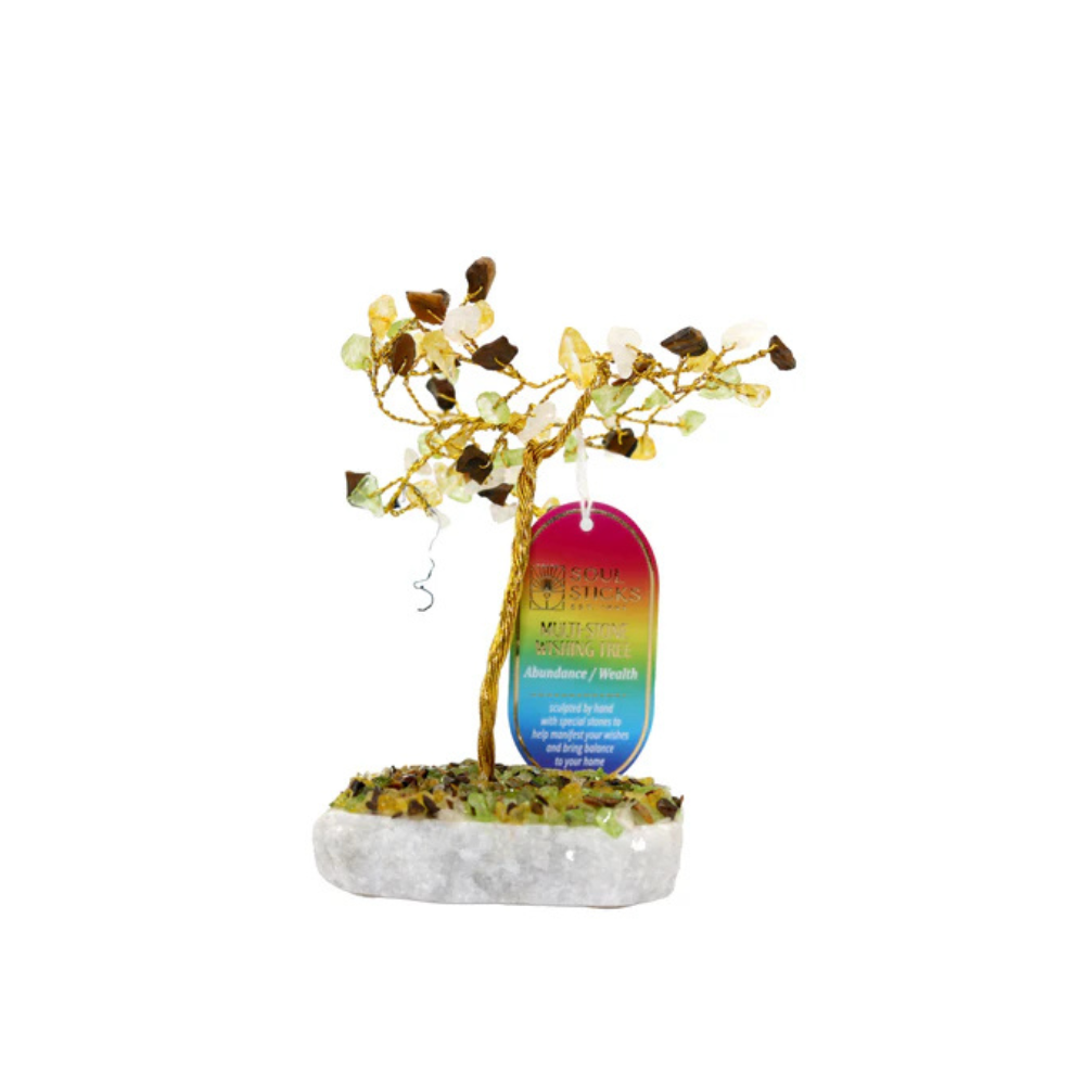 Handmade crystal tree with natural gemstones for energy balance, positivity, and home decoration