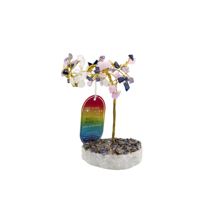 Handmade crystal tree with natural gemstones for energy balance, positivity, and home decoration