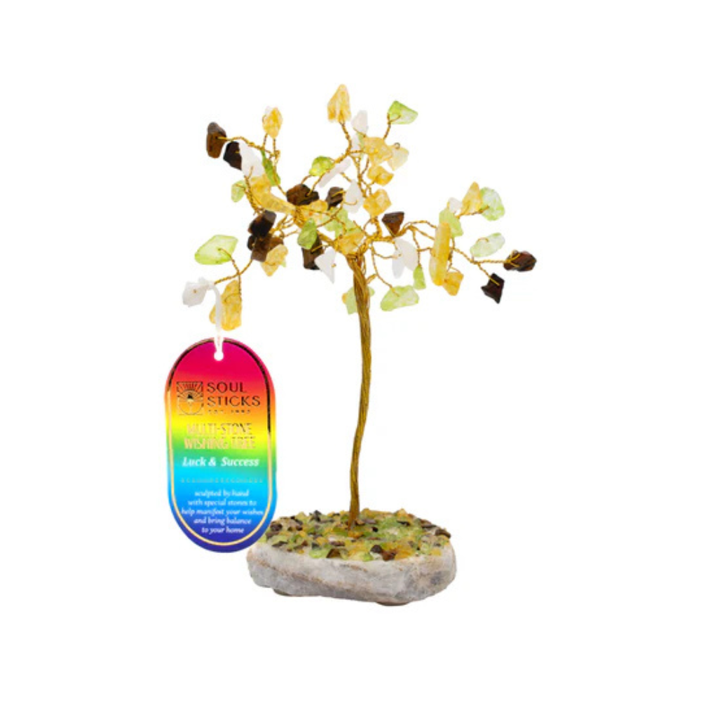 Handmade crystal tree with natural gemstones for energy balance, positivity, and home decoration