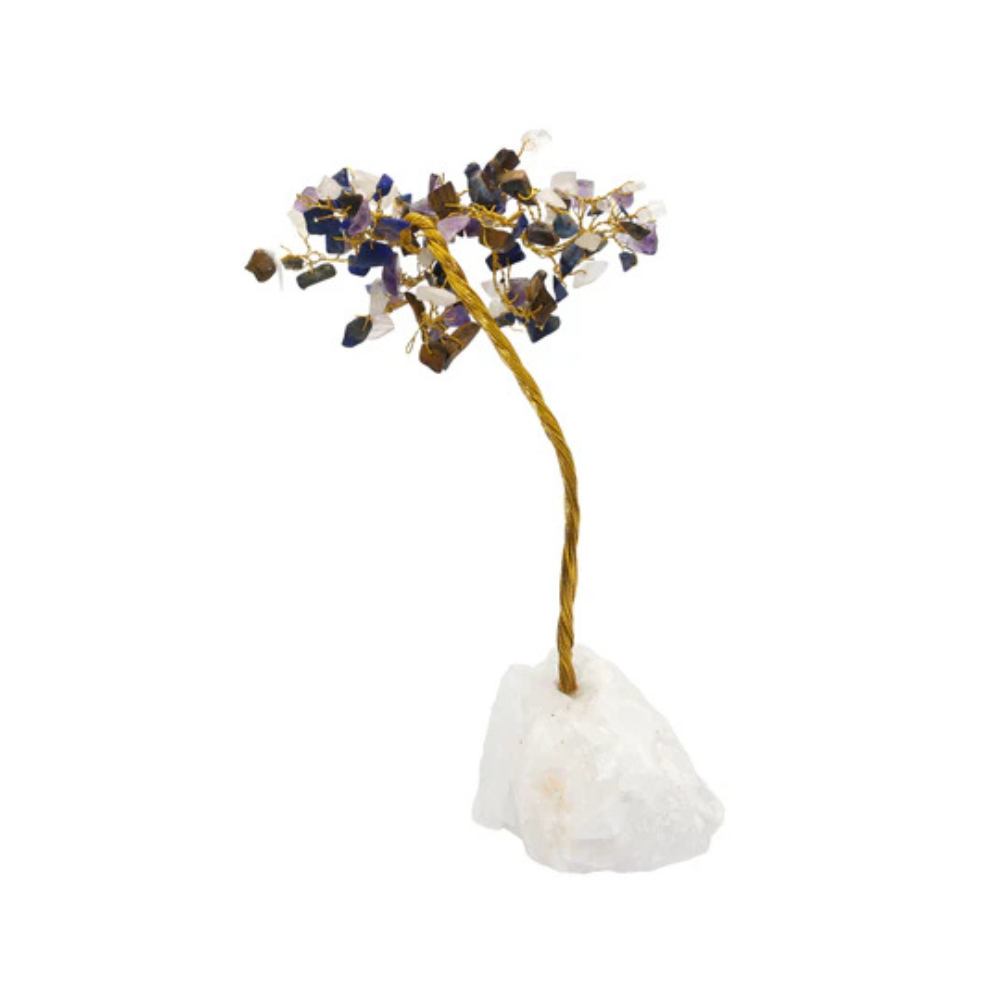 Handmade crystal tree with natural gemstones for energy balance, positivity, and home decoration