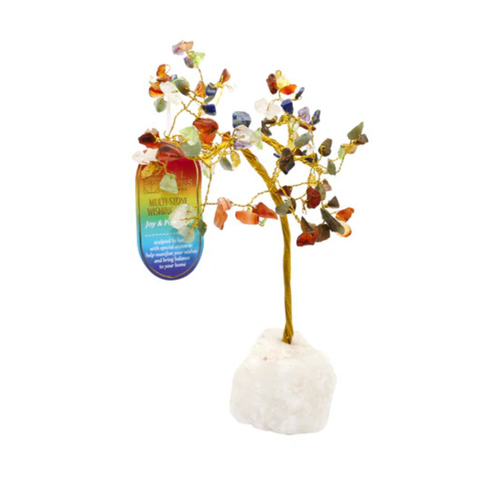 Handmade crystal tree with natural gemstones for energy balance, positivity, and home decoration