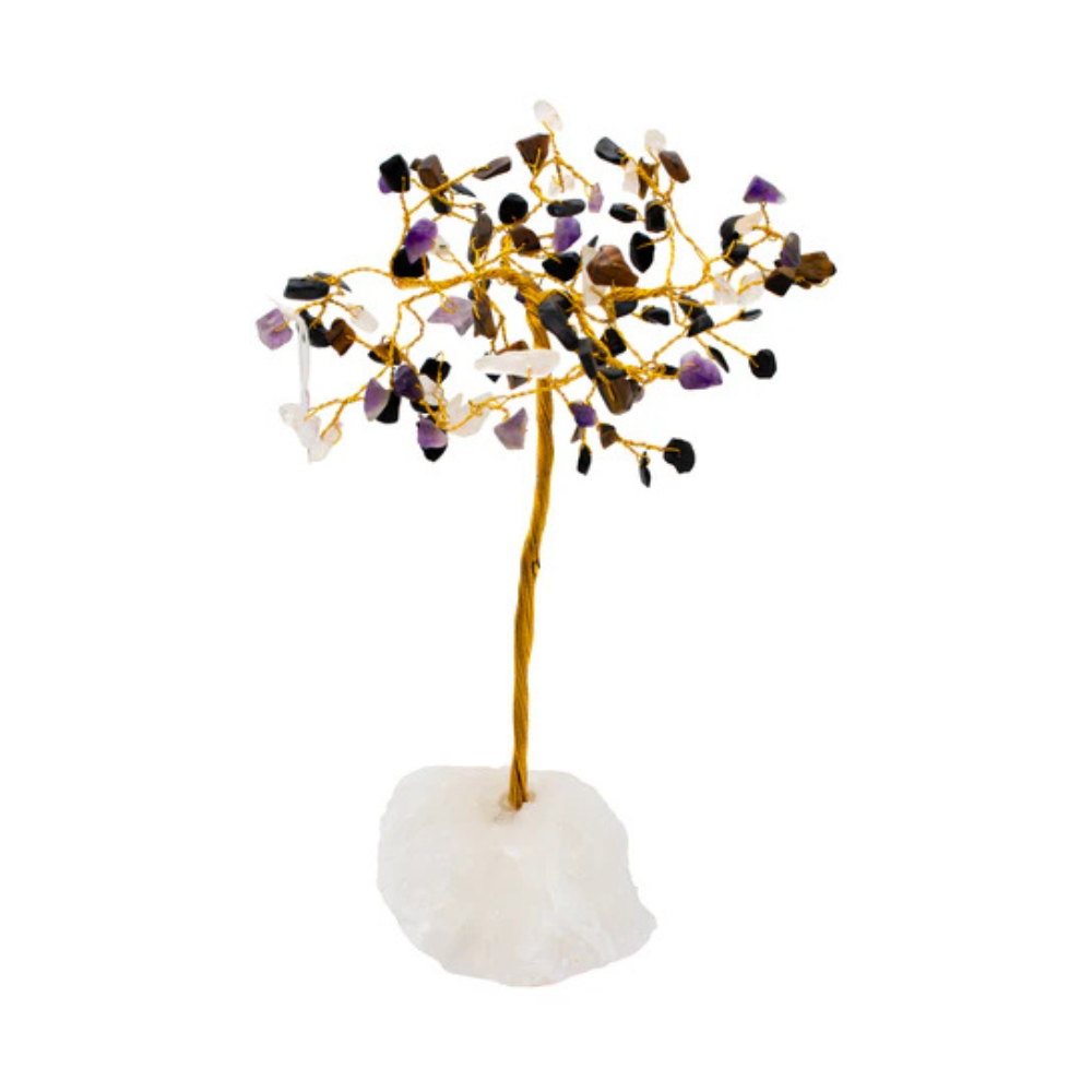 Handmade crystal tree with natural gemstones for energy balance, positivity, and home decoration