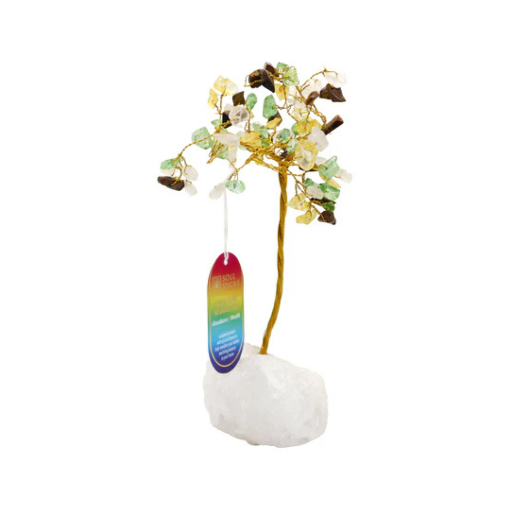 Handmade crystal tree with natural gemstones for energy balance, positivity, and home decoration