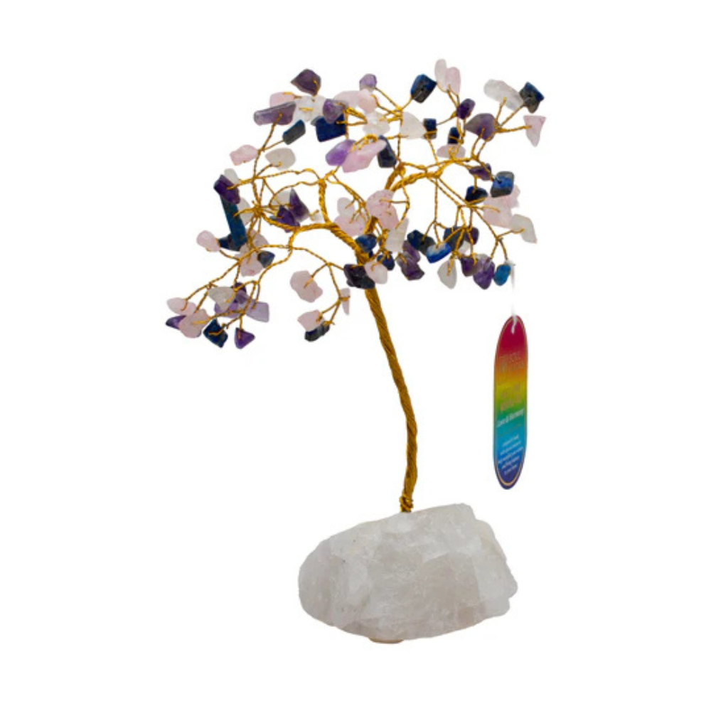 Handmade crystal tree with natural gemstones for energy balance, positivity, and home decoration