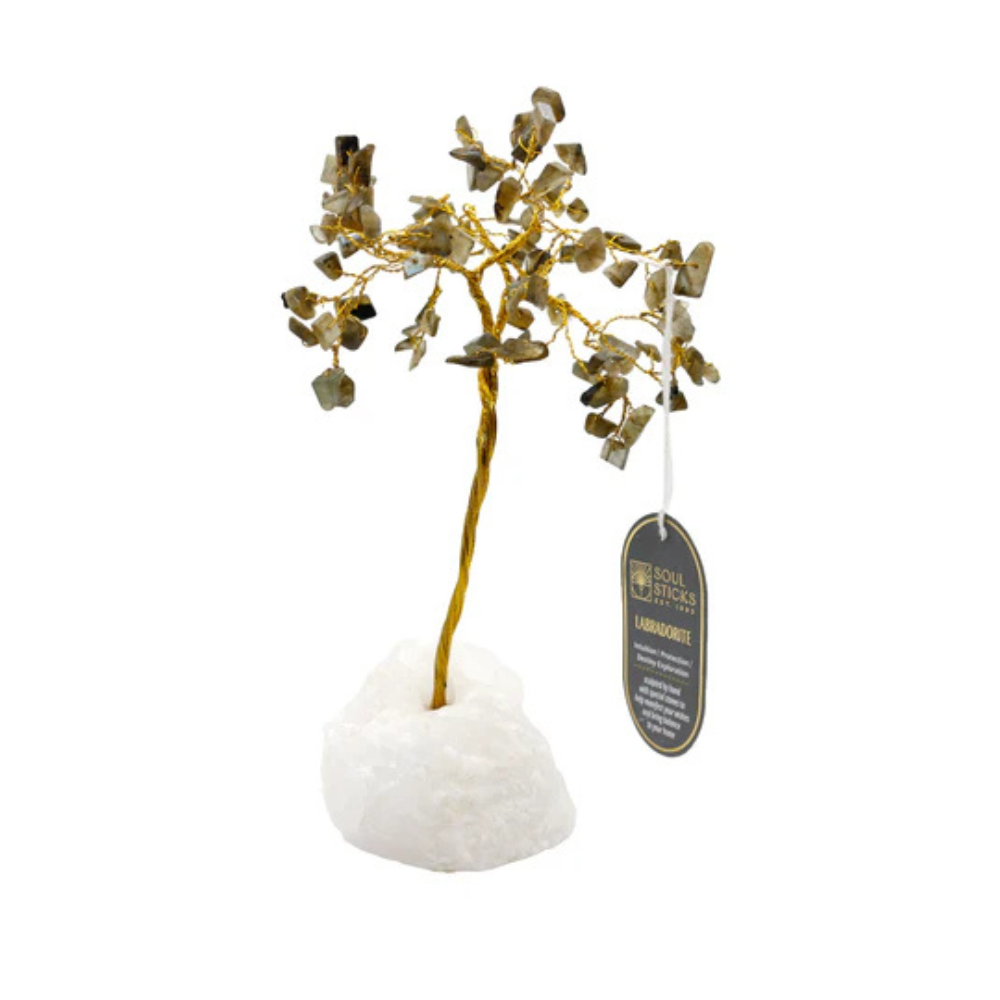 Handmade crystal tree with natural gemstones for energy balance, positivity, and home decoration