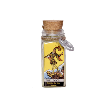 Decorative tarot candle for ritual use, energy work, and spiritual guidance.