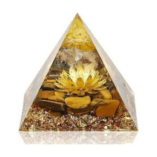 TIGER EYE LOTUS ORGONITE CRYSTAL PYRAMID (80 MM)