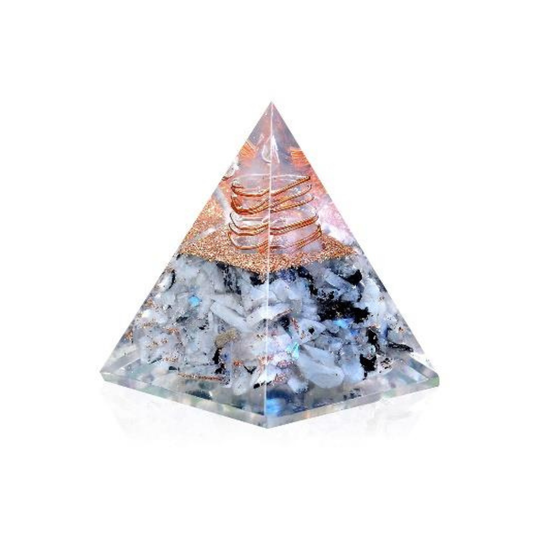 MOONSTONE ORGONITE CRYSTAL PYRAMID (80 MM)
