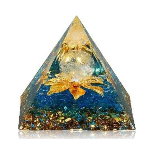 BLUE AQUA ORGONITE CRYSTAL PYRAMID (80 MM)